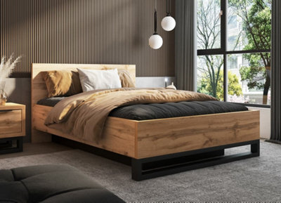 Arte Halle Eu Double Ottoman Bed - Oak Wotan & Black Smart Storage Elegance - image 1