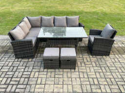 Fimous 9 Seater Garden Rattan Furniture Corner Dining Set With 2 Small Footstools Armchair Indoor Outdoor Lounge Sofa Set - thumbnail 1