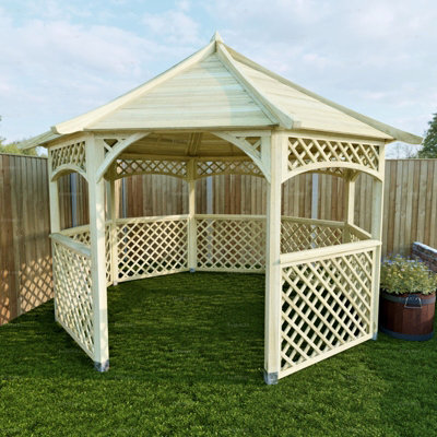 Octagonal Wooden Gazebo With Trellis Panels, Pressure Treated - 10Ft X 10Ft (3.1M X 3.1M)