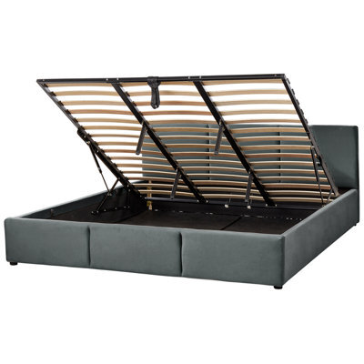 Beliani Ottoman Bed Velvet Bousse 180 X 200 Cm (Eu Super King) Dark Grey - image 1