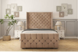 "Sloomy Luthor Mink Naples Bed Frame With Mattress With 50""  Upholstered Wingback Headboard 5' King" - thumbnail 1