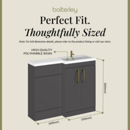 Balterley Right-Hand Bathroom Vanity And Wc Unit Combination With Basin - 1100mm - Gloss Grey With Brushed Brass Handles - thumbnail 5