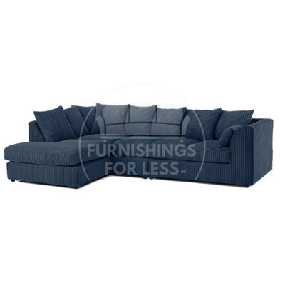 Furnishings For Less UK Luxor Navy Blue Jumbo Cord Large 5 Seater Corner Sofa Long Left Hand Facing