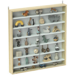 Homcom 7-Tier Wall Display Cabinet With Shelves And Glass Doors, Oak - thumbnail 2