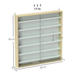 Homcom 7-Tier Wall Display Cabinet With Shelves And Glass Doors, Oak - thumbnail 3