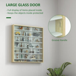Homcom 7-Tier Wall Display Cabinet With Shelves And Glass Doors, Oak - thumbnail 5