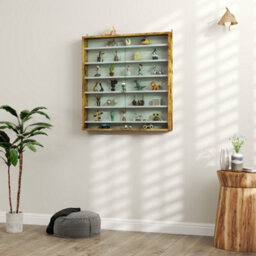 Homcom 7-Tier Wall Display Cabinet With Shelves And Glass Doors, Oak - thumbnail 7