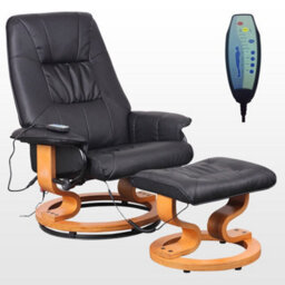 More4Homes Tuscany Bonded Leather Black Swivel Recliner Massage Chair W Foot Stool Armchair 8 Motor Massage Unit Built In - thumbnail 3