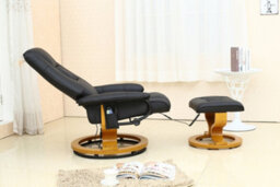 More4Homes Tuscany Bonded Leather Black Swivel Recliner Massage Chair W Foot Stool Armchair 8 Motor Massage Unit Built In - thumbnail 7