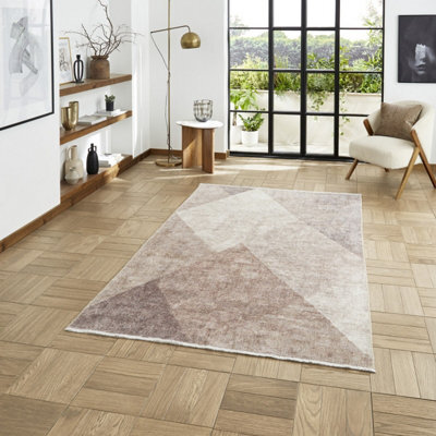 Beige Brown Geometric 5mm Thick Rug, Stain-Resistant Modern Rug For Bedroom, Living Room, & Dining Room-60Cm X 170Cm (Runner) - image 1