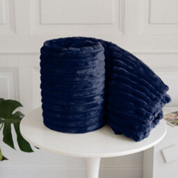 Homes & Linen Chunky Ribbed Cord Faux Fur Velvet Touch Sofa Bed Throwover Soft Touch Blanket Navy (200X240Cm))