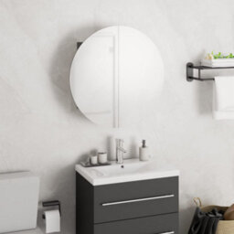 Berkfield Bathroom Cabinet With Round Mirror&led Grey 40X40X17.5 Cm