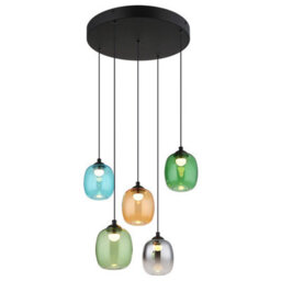 Luminosa Lighting Luminosa Minara Round Cluster Pendant Ceiling Light Matt Black Glass Shade 5X Led 3000K