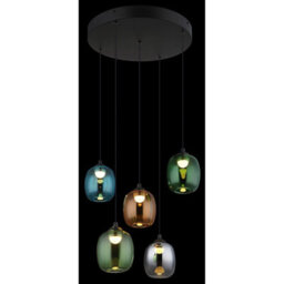 Luminosa Lighting Luminosa Minara Round Cluster Pendant Ceiling Light Matt Black Glass Shade 5X Led 3000K - thumbnail 4