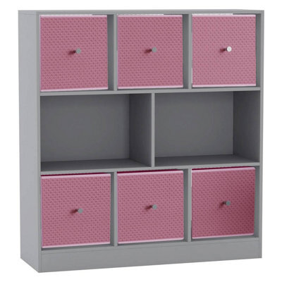Urbn-Living Grey, Pastel Pink - Asymmetrical 8 Cube Bookcase Unit W/ 6 Drawer Inserts - image 1