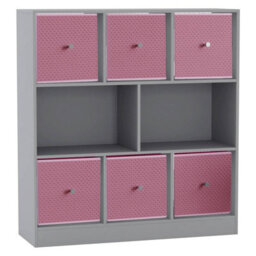Urbn-Living Grey, Pastel Pink - Asymmetrical 8 Cube Bookcase Unit W/ 6 Drawer Inserts - thumbnail 1