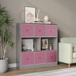 Urbn-Living Grey, Pastel Pink - Asymmetrical 8 Cube Bookcase Unit W/ 6 Drawer Inserts - thumbnail 2