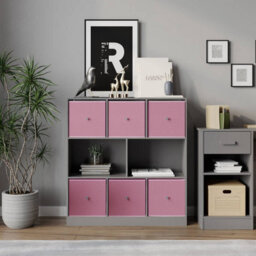 Urbn-Living Grey, Pastel Pink - Asymmetrical 8 Cube Bookcase Unit W/ 6 Drawer Inserts - thumbnail 3