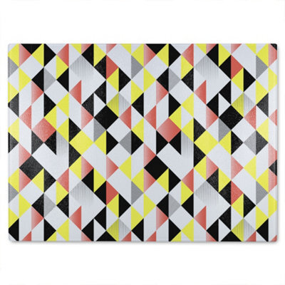 Benjamin Tate Design Yellow Pink & Black Geometric Pattern Glass Chopping Board - image 1