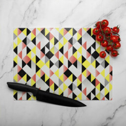Benjamin Tate Design Yellow Pink & Black Geometric Pattern Glass Chopping Board - thumbnail 3