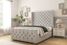 "Sloomy Luthor Silver Naples Bed Frame With Mattress With 50""  Upholstered Wingback Headboard 6' Super King" - thumbnail 2