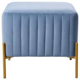 Wyld And Coco Blue Velvet Footstool Ottoman With Gold Metal Legs, 47Cm Square - thumbnail 1