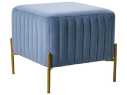 Wyld And Coco Blue Velvet Footstool Ottoman With Gold Metal Legs, 47Cm Square - thumbnail 3