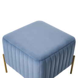 Wyld And Coco Blue Velvet Footstool Ottoman With Gold Metal Legs, 47Cm Square - thumbnail 4