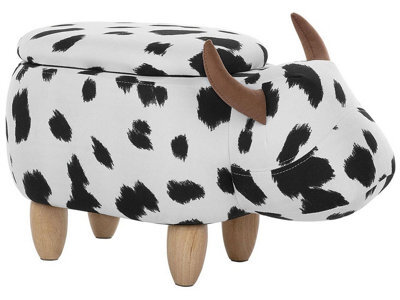 Beliani Cow Storage Stool - Black And White Faux Leather Pouffe With Rubberwood Legs - W60 X D32 X H35Cm - image 1