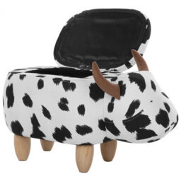 Beliani Cow Storage Stool - Black And White Faux Leather Pouffe With Rubberwood Legs - W60 X D32 X H35Cm - thumbnail 5