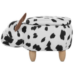 Beliani Cow Storage Stool - Black And White Faux Leather Pouffe With Rubberwood Legs - W60 X D32 X H35Cm - thumbnail 4