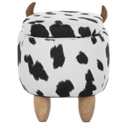 Beliani Cow Storage Stool - Black And White Faux Leather Pouffe With Rubberwood Legs - W60 X D32 X H35Cm - thumbnail 7