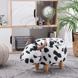 Beliani Cow Storage Stool - Black And White Faux Leather Pouffe With Rubberwood Legs - W60 X D32 X H35Cm - thumbnail 2