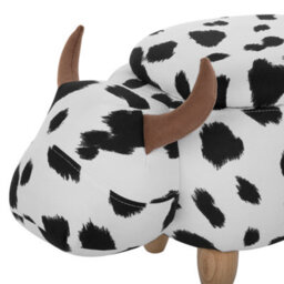 Beliani Cow Storage Stool - Black And White Faux Leather Pouffe With Rubberwood Legs - W60 X D32 X H35Cm - thumbnail 9