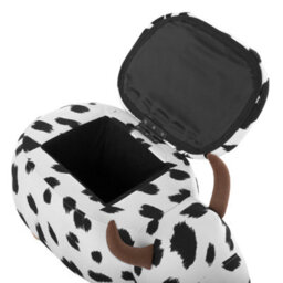 Beliani Cow Storage Stool - Black And White Faux Leather Pouffe With Rubberwood Legs - W60 X D32 X H35Cm - thumbnail 8
