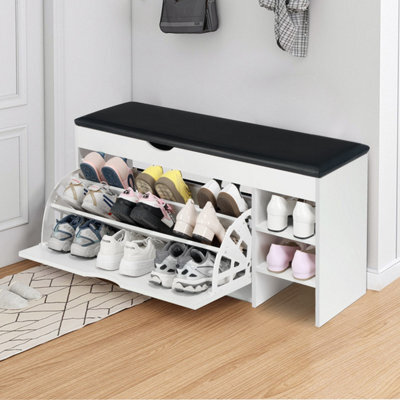 Shoe Bench Shoe Cabinet With Seat Storage And Flip-Up Drawer And Side Shelf Uk - image 1