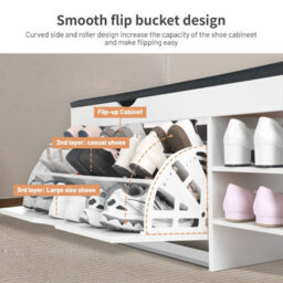 Shoe Bench Shoe Cabinet With Seat Storage And Flip-Up Drawer And Side Shelf Uk - thumbnail 6
