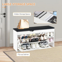 Shoe Bench Shoe Cabinet With Seat Storage And Flip-Up Drawer And Side Shelf Uk - thumbnail 4