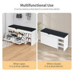 Shoe Bench Shoe Cabinet With Seat Storage And Flip-Up Drawer And Side Shelf Uk - thumbnail 3