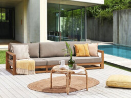 Beliani Garden Sofa 3 Seater Timor Modular Certified Acacia Wood Light Brown - thumbnail 2