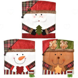 Amorly 3Pcs Christmas Dinner Table Chair Slipcovers, 3D Style Santa Claus And Snowman Chair Back Covers For Indoor Xmas Party Decoration - thumbnail 1