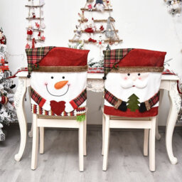Amorly 3Pcs Christmas Dinner Table Chair Slipcovers, 3D Style Santa Claus And Snowman Chair Back Covers For Indoor Xmas Party Decoration - thumbnail 2