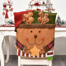Amorly 3Pcs Christmas Dinner Table Chair Slipcovers, 3D Style Santa Claus And Snowman Chair Back Covers For Indoor Xmas Party Decoration - thumbnail 3