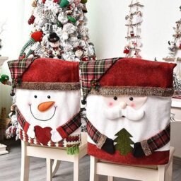 Amorly 3Pcs Christmas Dinner Table Chair Slipcovers, 3D Style Santa Claus And Snowman Chair Back Covers For Indoor Xmas Party Decoration - thumbnail 7