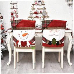 Amorly 3Pcs Christmas Dinner Table Chair Slipcovers, 3D Style Santa Claus And Snowman Chair Back Covers For Indoor Xmas Party Decoration - thumbnail 8