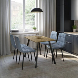 Urbn-Living Urbn Living 110Cm Dining Table & 4 Pcs Velvet Chairs Set Modern Metal Kitchen Furniture Oak Table And Madison Blue Chair - thumbnail 3