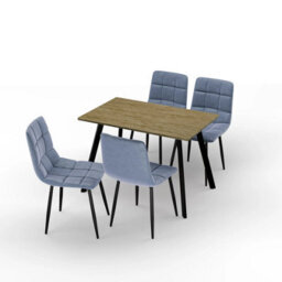 Urbn-Living Urbn Living 110Cm Dining Table & 4 Pcs Velvet Chairs Set Modern Metal Kitchen Furniture Oak Table And Madison Blue Chair