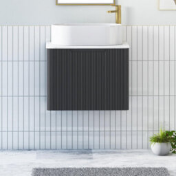 Royal Bathrooms Avenza 600mm Matt Obsidian Black Wall Hung Bathroom Countertop Vanity Unit 1 Drawer With Peak Basin - thumbnail 1
