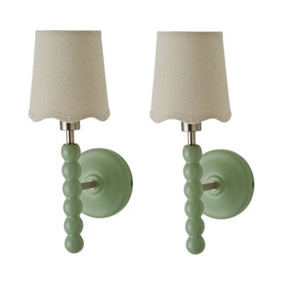 Valuelights Bobbin Pair Of Green Wall Lights With Scallop Shade - image 1