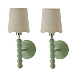 Valuelights Bobbin Pair Of Green Wall Lights With Scallop Shade